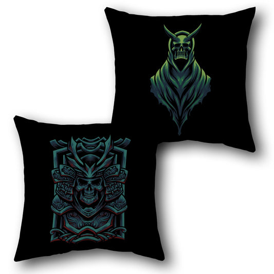 Samurai Skull Throw  - Black and Teal Design Cushion Single (Front & Back)
