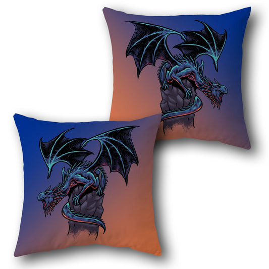 Dragon Sentinel Throw  - Blue and Orange Gradient Design Cushion Single (Front & Back)
