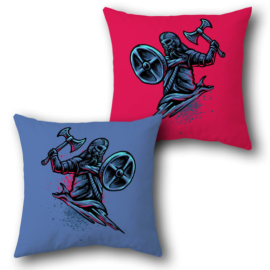 Viking Warrior Throw  - Blue and Red Design Cushion Single (Front & Back)