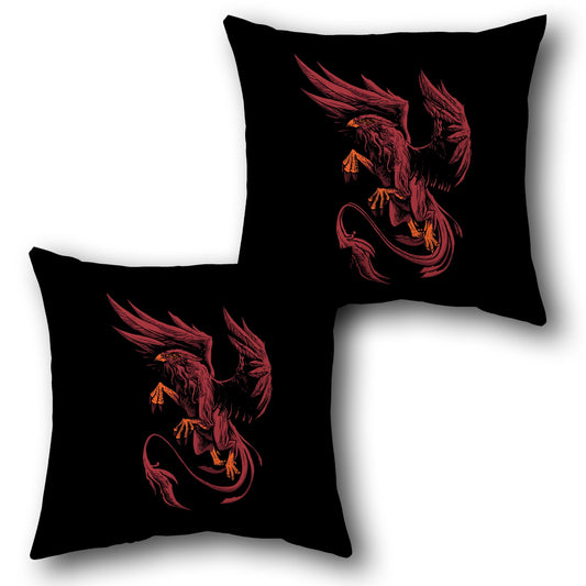 Phoenix Rising Throw  - Black and Red Design Cushion Single (Front & Back)