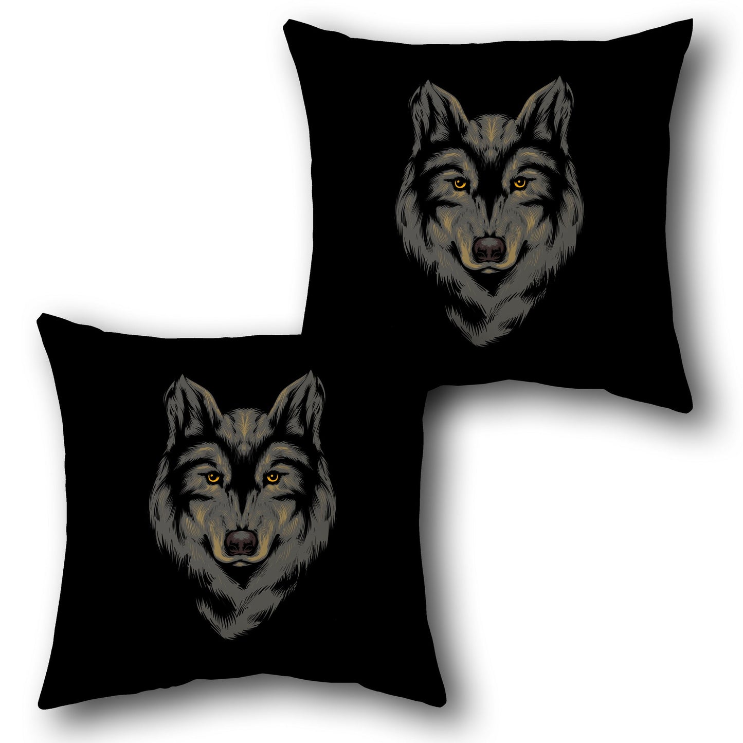 Majestic Wolf Head Black Throw  Design Cushion Single (Front & Back)