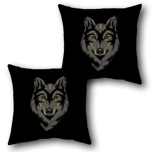 Majestic Wolf Head Black Throw  Design Cushion Single (Front & Back)