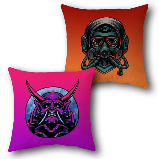 Neo Samurai & Cyberpunk Mask Throw  Design Cushion Single (Front & Back)