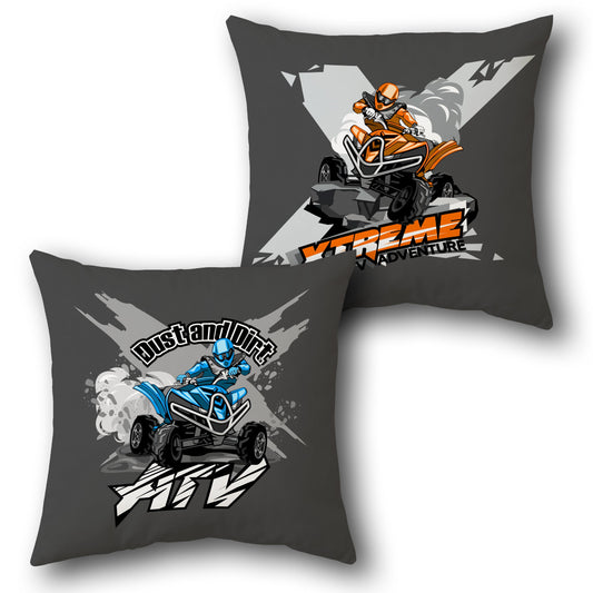 "Dust and Dirt ATV" Extreme Adventure Throw  - Gray Design Cushion Single (Front & Back)