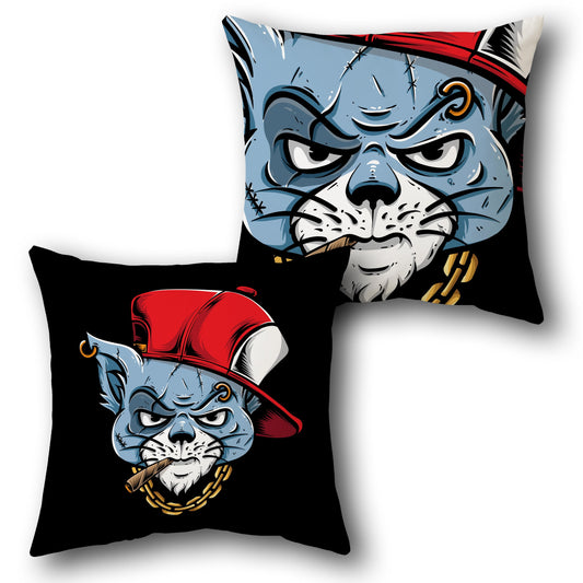 "Gangster Cat" Cushion (Single, Front & Back)