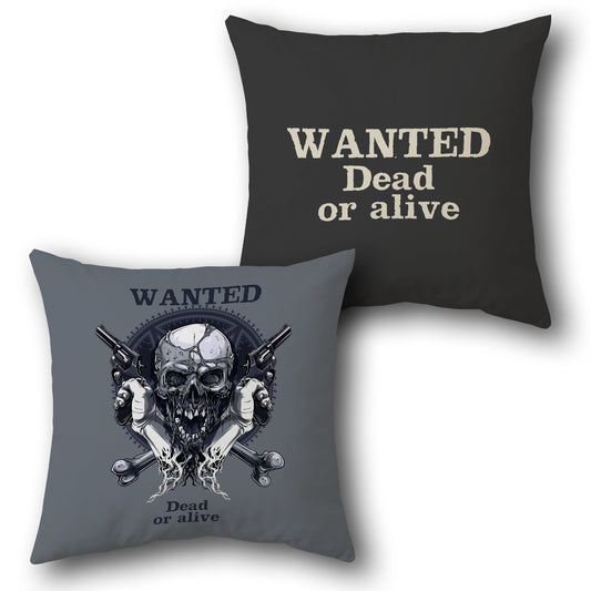 "Wanted Dead or Alive" Skull Cushion (Single, Front & Back)