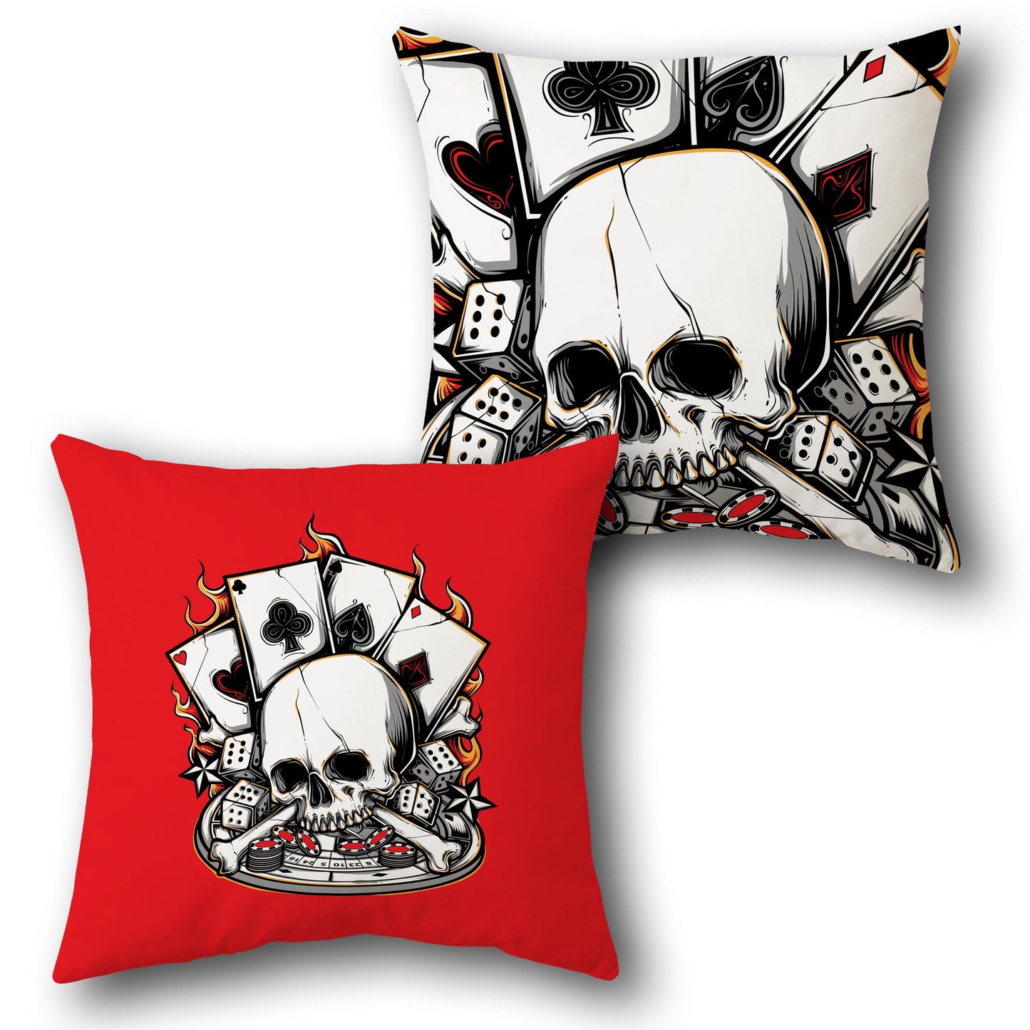 Dual Design Cushion - "Skull Poker Blaze & Casino Inferno"