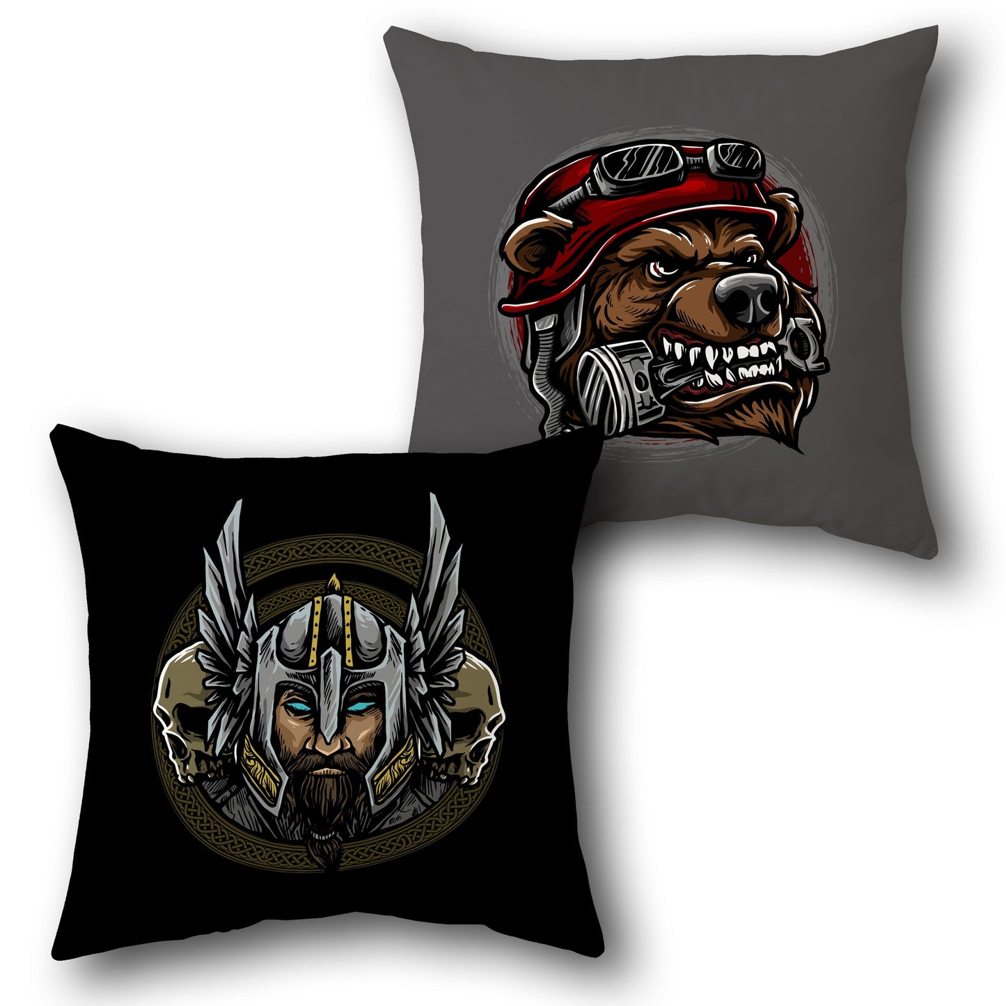 Viking Warrior & Biker Bear Cushion – Single Piece (Front & Back)