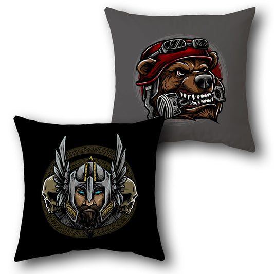 Viking Warrior & Biker Bear Cushion – Single Piece (Front & Back)