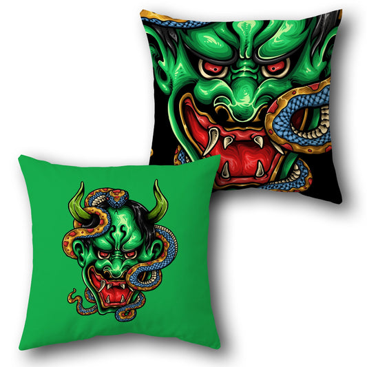 Green Oni & Serpent  Cushion Single Piece (Front & Back)