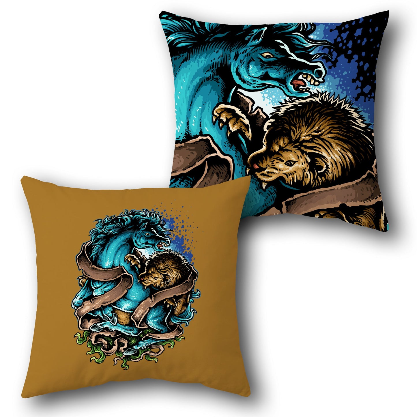 Wild Clash Horse & Lion Art Cushion (Single Front & Back)