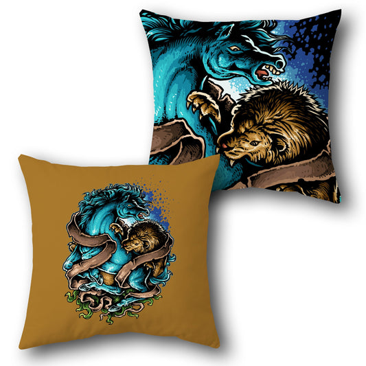 Wild Clash Horse & Lion Art Cushion (Single Front & Back)