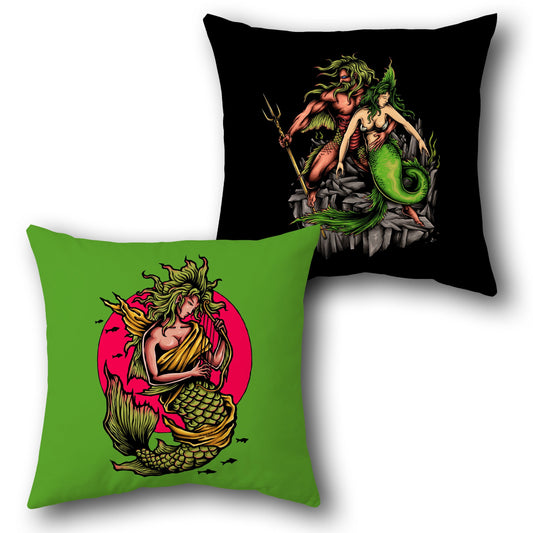 Mythical Mermaid and Triton Dual-Side Single Cushion (Front & Back)