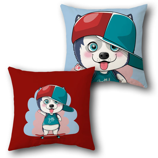 Skateboarding Husky Cushion (Front & Back)