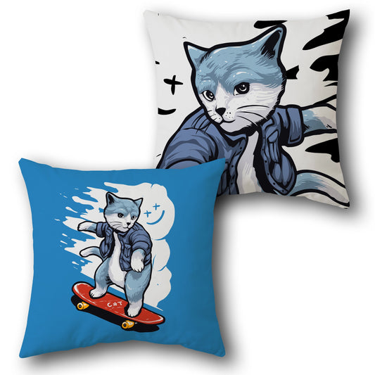 Skateboarding Cat Cushion (Front & Back)
