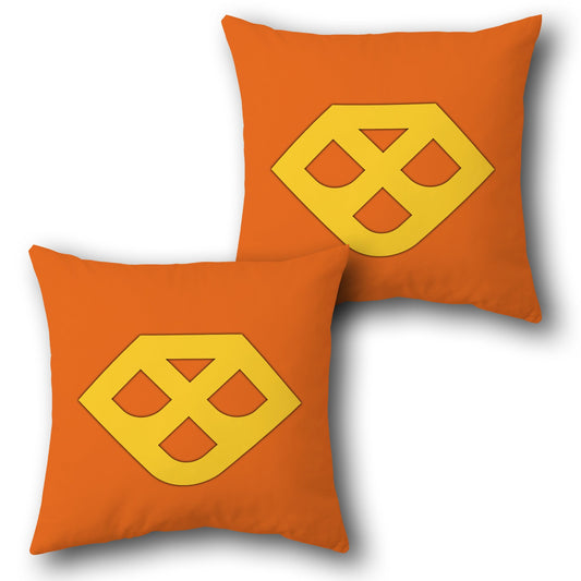 "Superhero Emblem" Throw  - Orange Design Cushion Single (Front & Back)