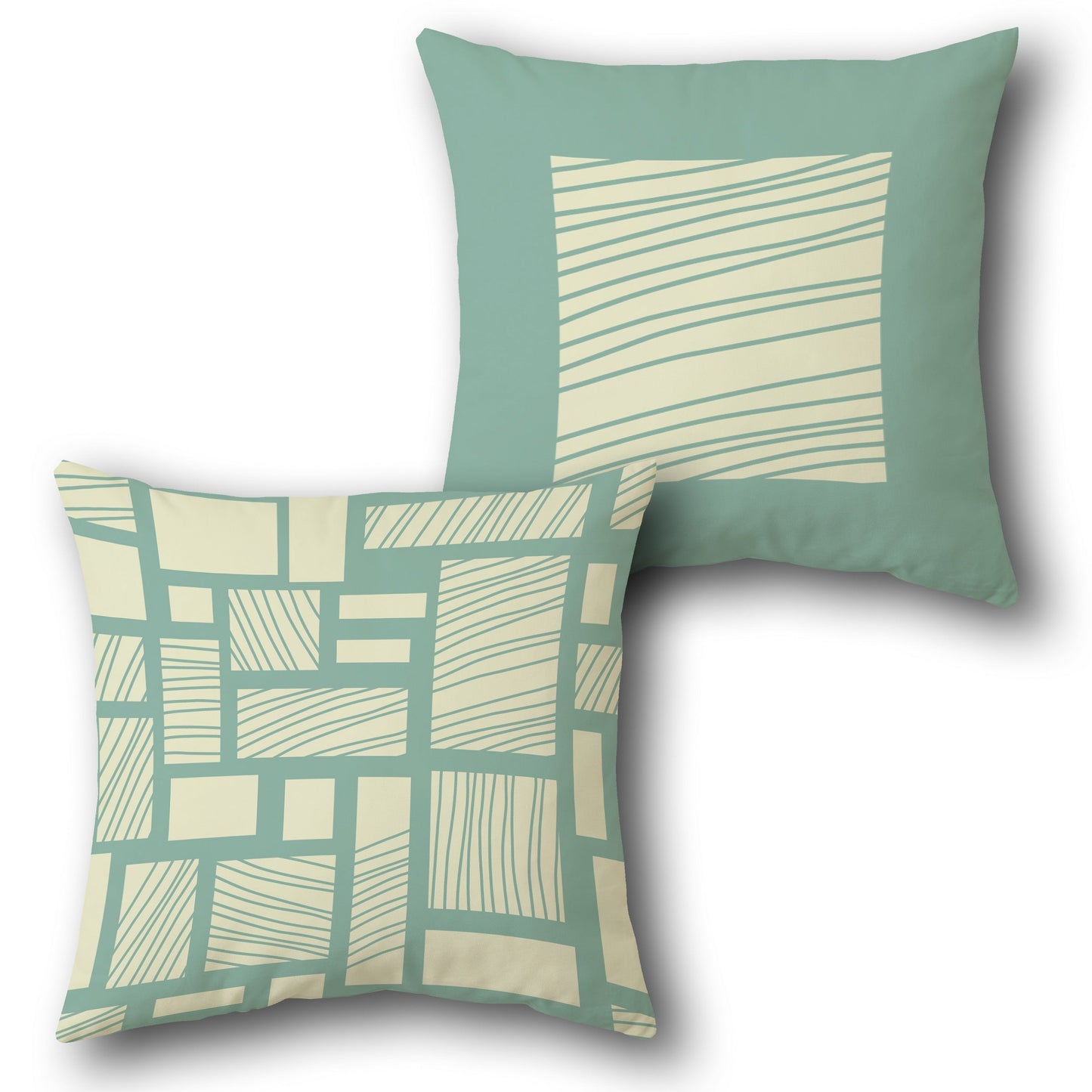 Minimalist Grid  - Teal & Cream Design Cushion Single (Front & Back)