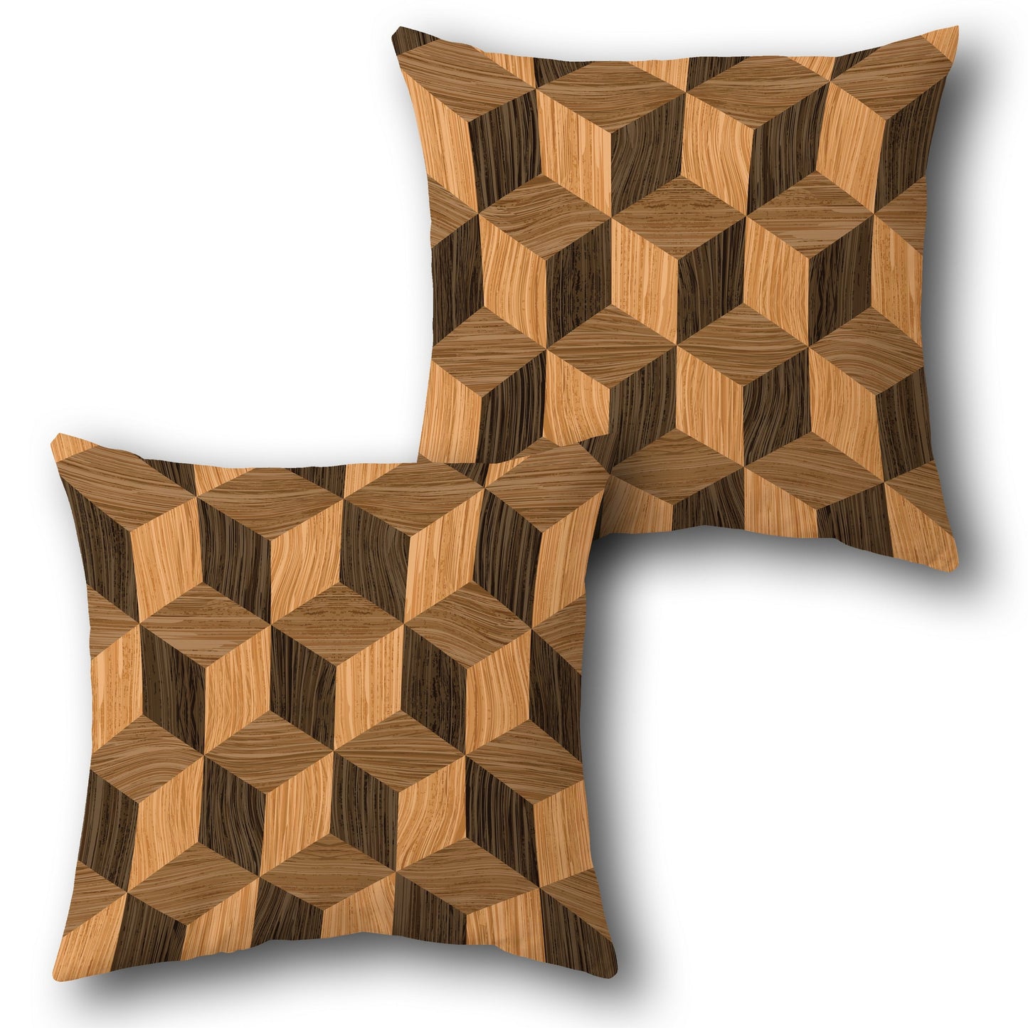 Wooden Cubes  - Brown & Tan Design Cushion Single (Front & Back)