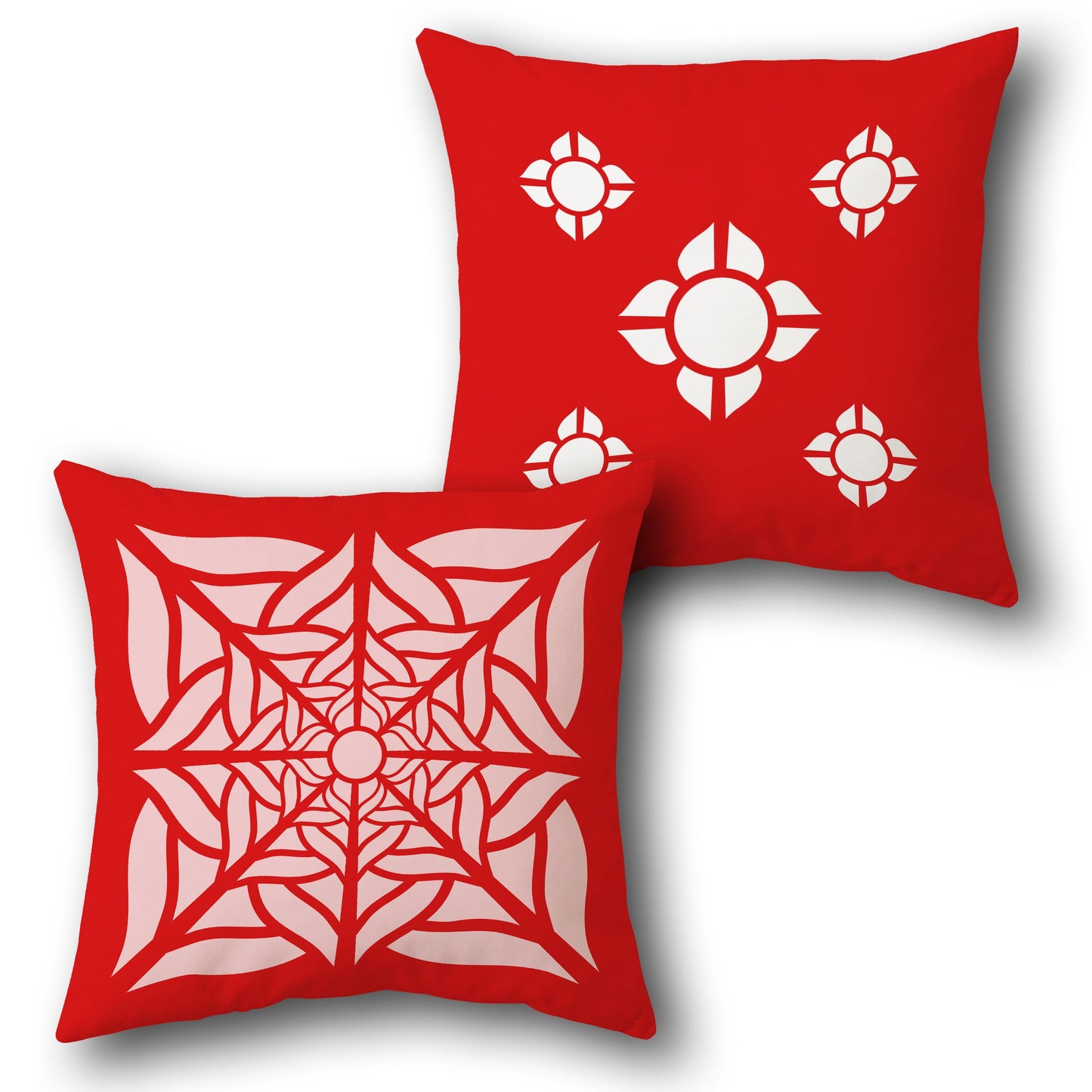 Crimson Bloom  - Red & White Design Cushion Single (Front & Back)