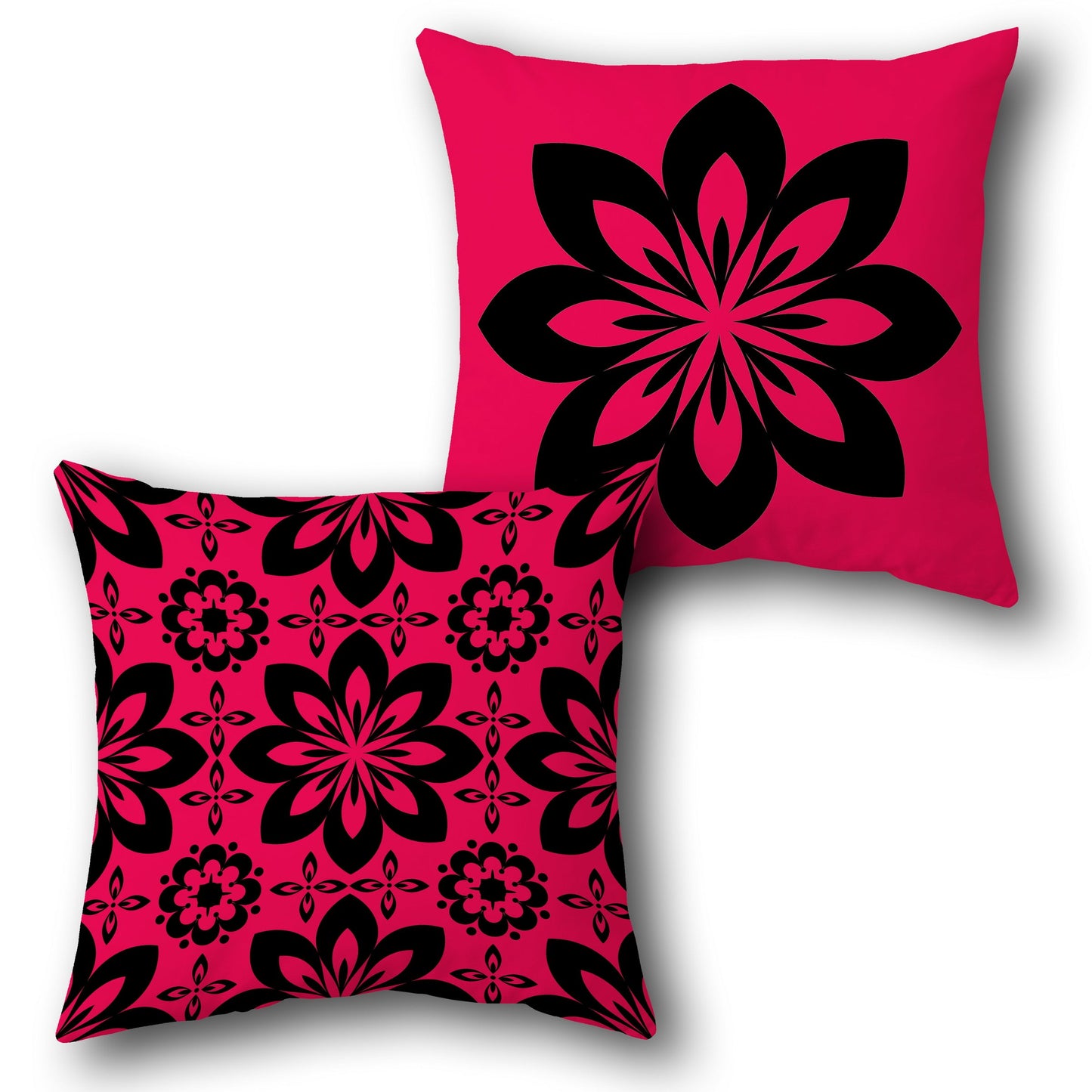Bold Blossom  - Pink & Black Design Cushion Single (Front & Back)