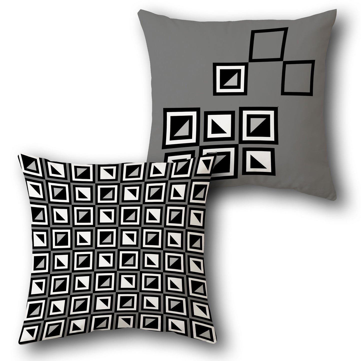 Geometric Frame  - Grey & Black Design Cushion Single (Front & Back)