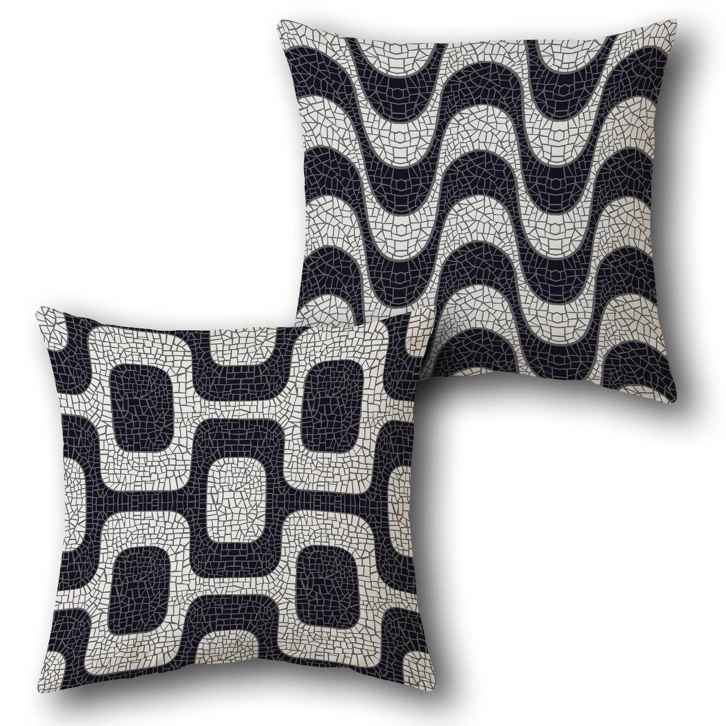 Black and White Mosaic Wave  Design Cushion Single (Front & Back)