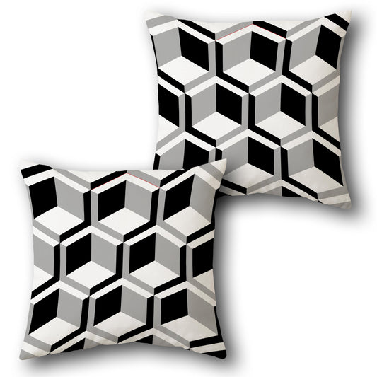 Black and White 3D Cube  Design Cushion Single (Front & Back)