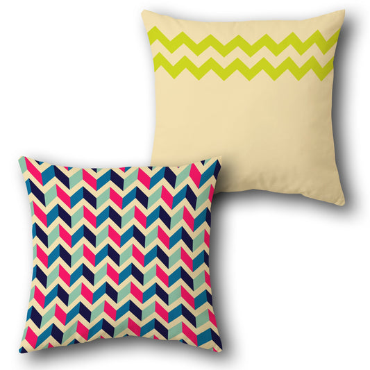 of 2 Colorful Chevron and Solid Beige Throw s Design Cushion Single (Front & Back)