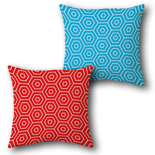 Red and Blue Hexagon  Design Cushion Single (Front & Back)