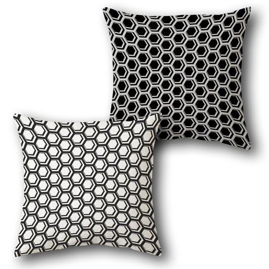 Monochrome HexaGrid  Design Cushion Single (Front & Back)