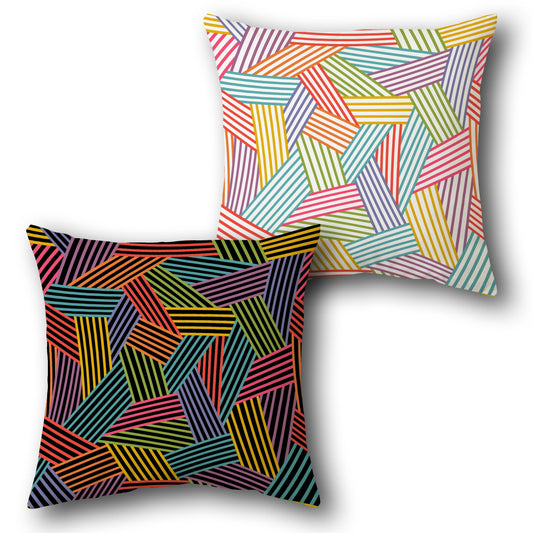 Dual Tone Stripe Mosaic  Design Cushion Single (Front & Back)