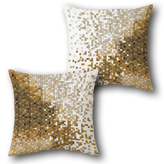 Golden Pixel Mosaic  Design Cushion Single (Front & Back)