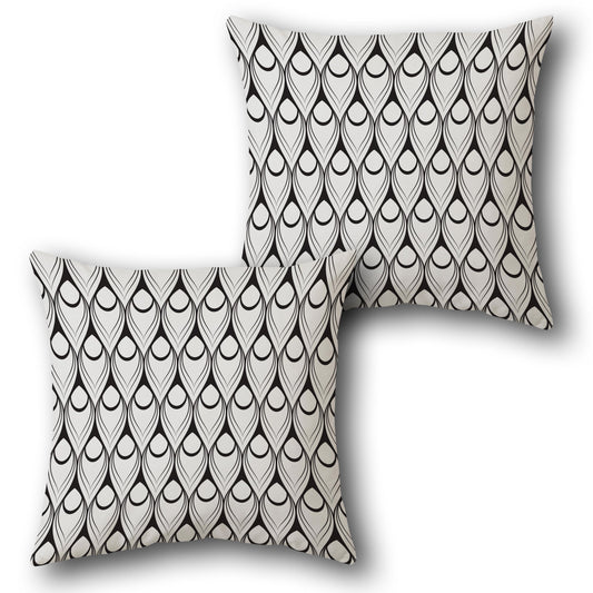 Monochrome Peacock Feather Pattern  Design Cushion Single (Front & Back)
