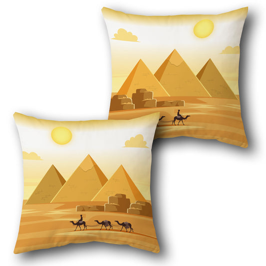 Desert Pyramids Throw  - Golden Yellow Design Cushion Single (Front & Back)