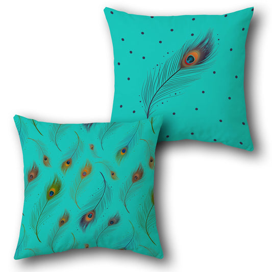 Peacock Feather Throw  - Teal and Multicolor Design Cushion Single (Front & Back)