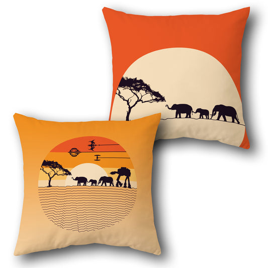 Sci-Fi Safari Throw  - Orange and Beige Design Cushion Single (Front & Back)