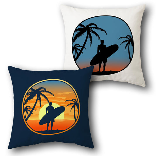 Ocean Waves Throw  - Blue and White Design Cushion Single (Front & Back)