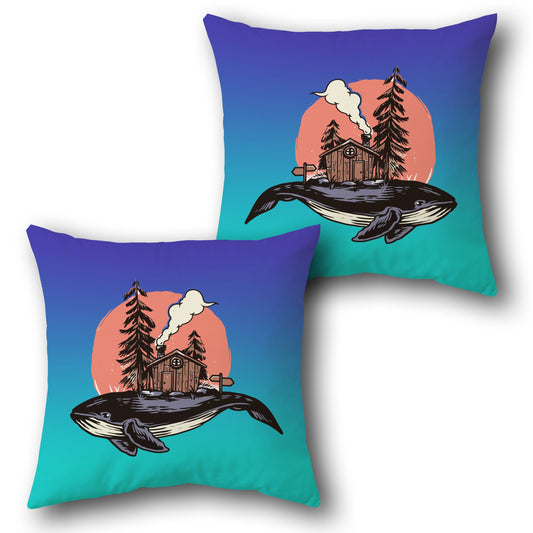 Whale Island Cabin Throw  - Gradient Blue with Multicolor  Design Cushion Single (Front & Back)