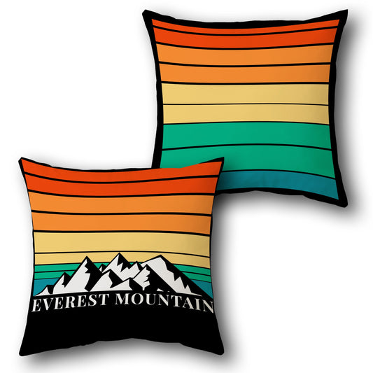 Everest Mountain Retro Throw  - Multicolor with Black Base Design Cushion Single (Front & Back)