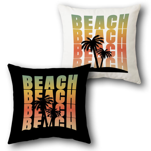Beach Vibes Palm Tree Throw  - Multicolor with Black and White Base Design Cushion Single (Front & Back)