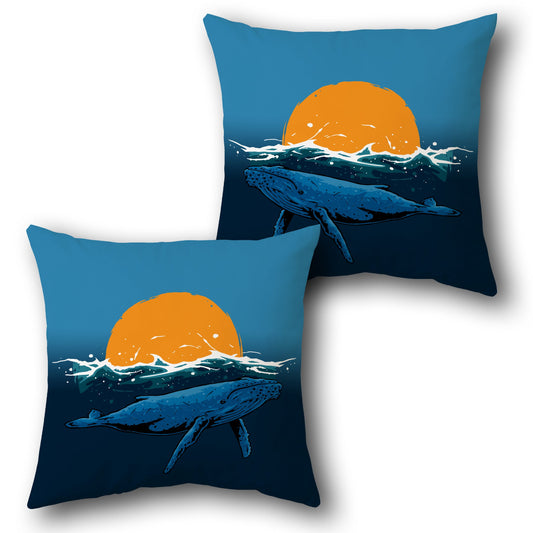 Ocean Sun Whale  - Blue & Orange Design Cushion Single (Front & Back)