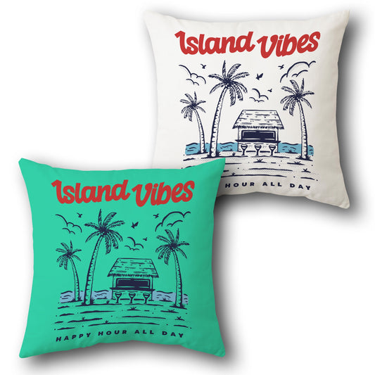 Island Vibes Tropical Throw  - Teal and White with Red and Blue Design Cushion Single (Front & Back)
