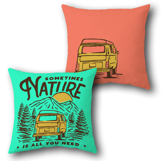 Nature Escape Throw  - Teal and Coral with Brown and Yellow Accents Design Cushion Single (Front & Back)