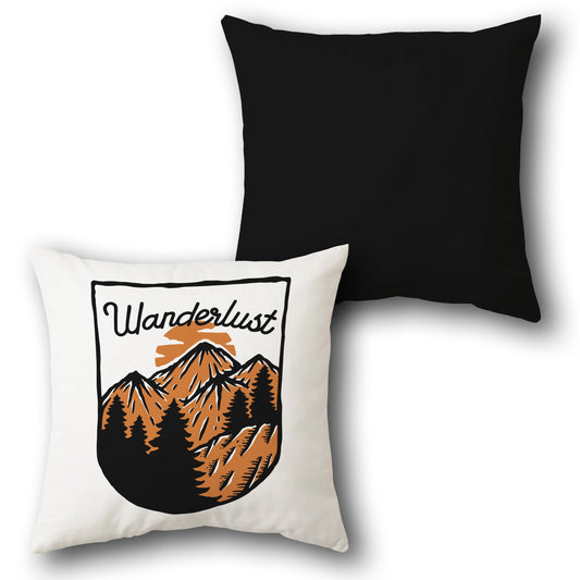 Wanderlust Mountain Throw  - White and Black with Orange and Brown Design Cushion Single (Front & Back)