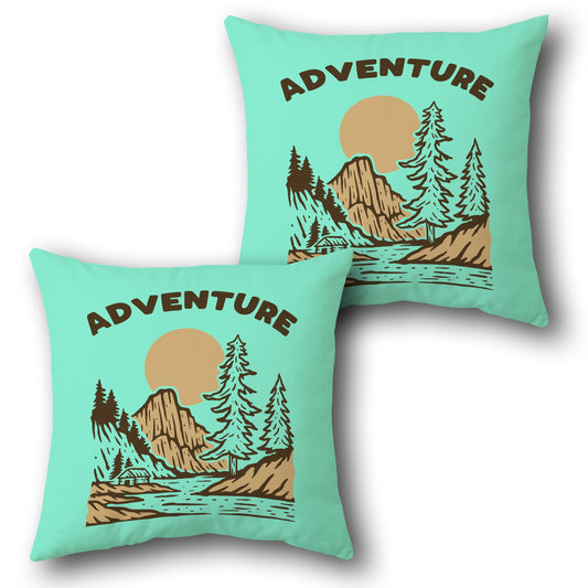 Adventure Scenic Throw  - Teal with Brown and Beige Accents Design Cushion Single (Front & Back)