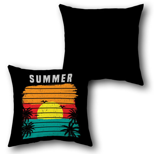 Summer Sun Tropical Throw  - Black with Orange, Yellow, and Teal Accents Design Cushion Single (Front & Back)