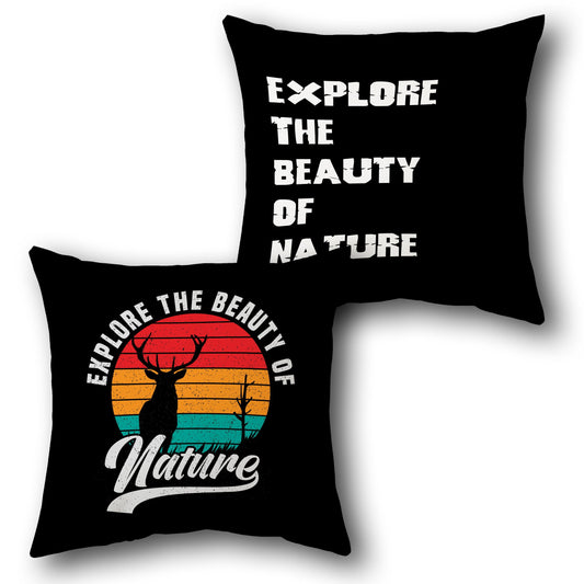 Explore Nature Throw  - Black with Orange, Yellow, and Teal Accents Design Cushion Single (Front & Back)