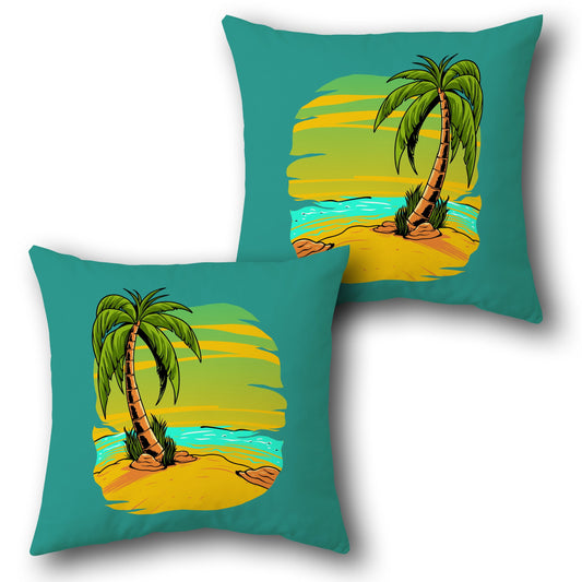 Tropical Island Throw  - Teal with Green, Yellow, and Blue Accents Design Cushion Single (Front & Back)