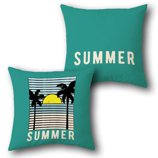 Summer Sun Teal Throw  Design Cushion Single (Front & Back)