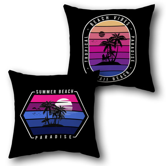 Beach Vibes Tropical Throw  - Black with Pink, Purple, and Blue Accents Design Cushion Single (Front & Back)